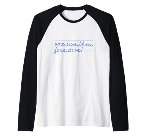 One Two Three Four Dive Funny Scuba Diving Learning Cursive Raglan Baseball Tee