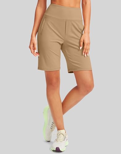 Image of SANTINY Women's 9 inch High Waisted Bermuda Shorts with 4 Pockets Knee Length Long Shorts for Women Workout Athletic Casual