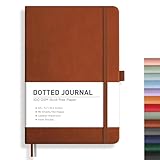 RETTACY Bullet Dotted Journal Notebook, 192 Pages, A5 Medium Size (5.7'' x 8.3''), Leather Hardcover, 100 GSM Thick Paper, for Bullet Journaling, Planning, Tracking (Brown)