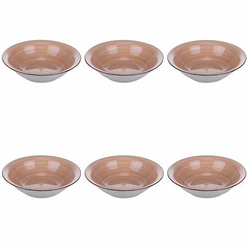 Lot de 6 assiettes creuses Ø 21,2 cm en grès peint à la main, terre cuite, 4 tons