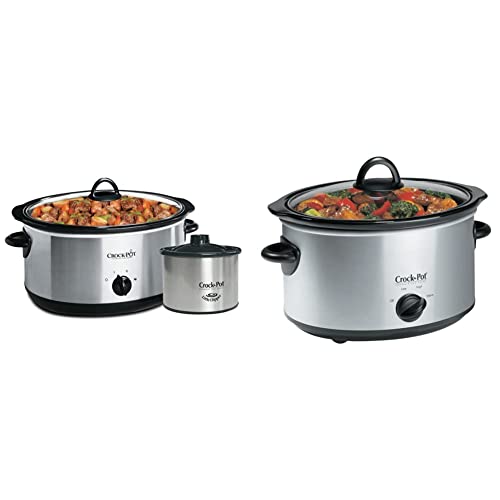 CrockPot 8 Qt Slow Cooker with Dipper, Stainless Steel & 4 Qt Stainless Steel Oval Slow Cooker