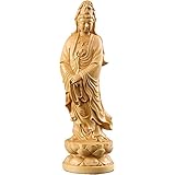 Sugarello 観音木彫 仏像 木彫り 観音像 観音菩薩 木製彫刻 ツゲ製 高級木彫り 仏教美術 仏壇仏像 高さ12cm