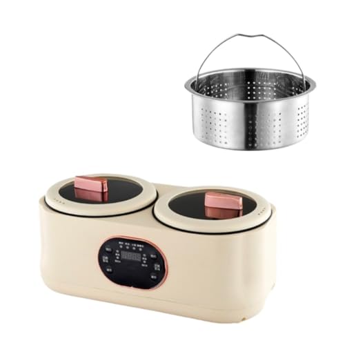 LAJOKING シングルライフ炊飯器、110V、6つの機能、食品グレードのノンスティック内鍋、8時間の一定温度、お手入れ簡単、少量調理、シングルまたはオフィスワーカーに適しています (シングルポット + 蒸し器)