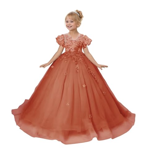 Flower Girl Dresses for Wedding Lace Girls Pageant Dress Tulle First Communion Ball Gown with Sleeves