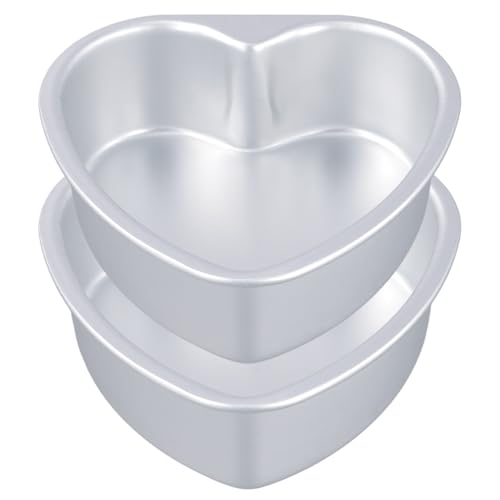 FUNSUEI 2 Pack 6inch Heart-Shaped Cake Pan, 2 inch Deep Non Stick Cake Mold, Aluminium Alloy, Silver