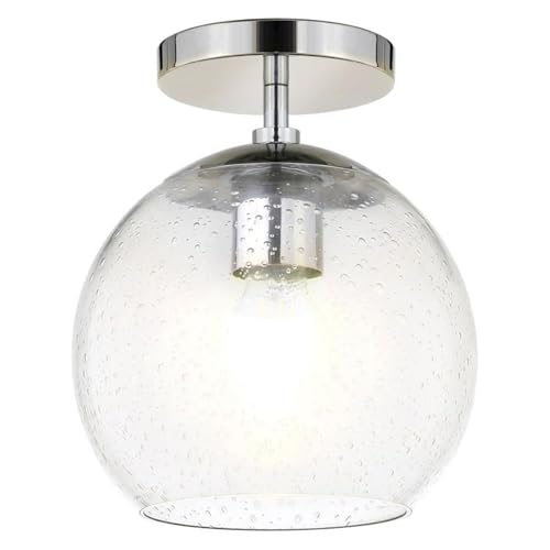 Image of Bartlett 9 inch Wide Semi Flush Mount with Glass Shade in Polished Nickel /Seeded