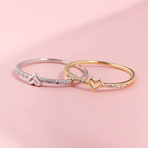 Tiny Heart Ring For Women Thin Stacking Dainty Gold Ring Cute Stackable Minimalist Ring Sterling Silver Size 3-11 (Gold, 9) #TOP2
