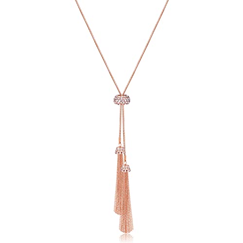 Jertocle Long Tassel Pendant Necklace Y Shaped Lariat Necklaces Adjustable Slide Necklace For Women (Rose Gold) #TOP6