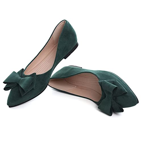Hee grand Bowknot Flats for Women Pointed Toe Ballet Shoes Soft Slip on Loafers Suede Dress Shoes3