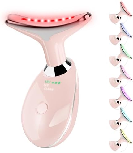 Neck&Face Massager with 7 Colors-Multi-Functional Skincare Tool,Home Beauty Device for Wrinkles&Relaxation (Warm Pink)