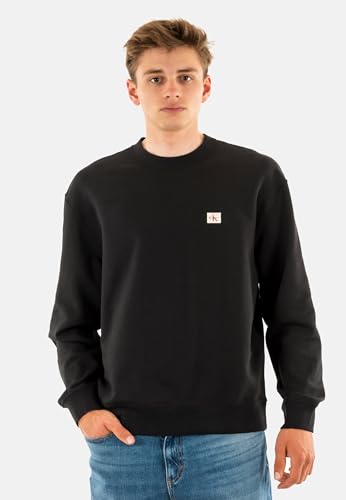 Calvin Klein Uomo Felpa Terry Badge Con Scollo Rotondo, Nero (Black), S - 2