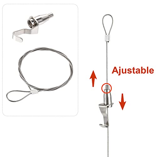 Image of 4 Pack Heavy Duty Picture Rail Hooks and Wire Hanging Kit for Mirror Wall Light Lamp with 2M Wire Cables, Adjustable Hooks & Steel Picture Molding Hangers for Exhibition, Art Gallery Display