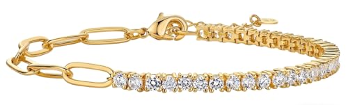 Bracelet tennis réglable plaqué or femme avec pierres en zirconium
