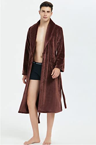 Men's Full Length Fleece Nightgown Shawl Collar Long Bathrobe Mens Thickened Robe Sleepwear3