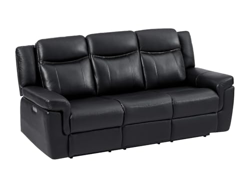 Vente-unique - Canapé 3 Places Relax électrique en Cuir avec Tablette Noir Kenneth