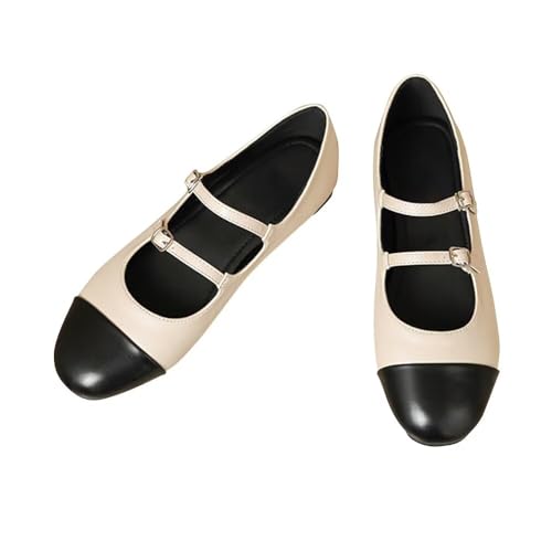 INEELUYI Women's Mary Jane Flats Retro Square Toe Soft Ballet Flats Comfort One Line Strap Dress Flats