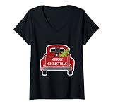 donna schnauzer gigante merry christmas truck dog maglietta con collo a v