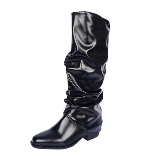Generisch Zapatillas de estar por casa para mujer y hombre, botas de invierno de moda de invierno con caña media brillante con estructura plisada para un estilo cómodo y elegante, Negro , 40 EU