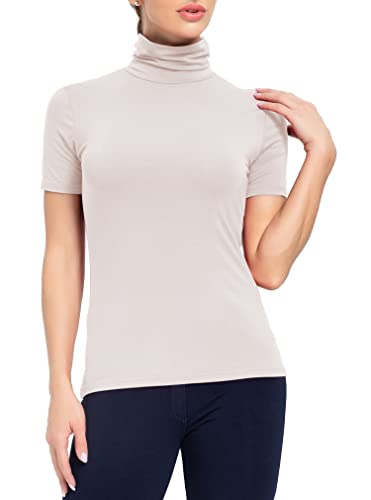 Image of AUHEGN Women's Mock Turtleneck Top Short Sleeve Lightweight Active T-Shirt (S-XXL)
