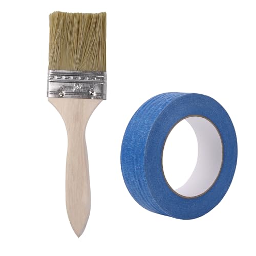 BQLZR Pennello per macchie e vernici, 5,1 cm, con nastro blu da pittore, 3,6 cm x 45 m, confezione da 2