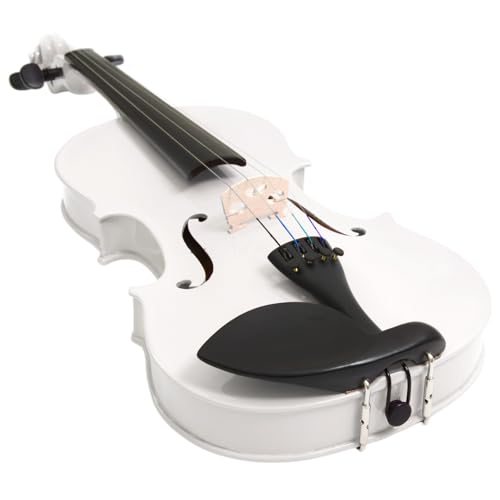 Image of Mendini By Cecilio Violin 4 /4 Full Size For Beginners - Fiddle Solidwood Kit with Hard Case - Acoustic Violins with Bow, Rosin, Tuner, Extra Strings & Bridge, Shoulder Rest and Lesson Book (White)