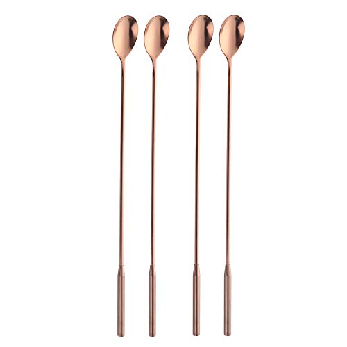 Bisda Cocktail-Rührlöffel, Roségold, 4 Stück, Cocktail-Rührstäbchen, Edelstahl, Rührstäbchen, Metall, 30,6 cm = 30,6 cm langer Griff für Cocktail-Shaker, Bar-Löffel Cover