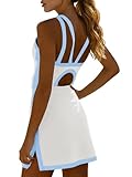 Fisoew Womens Tennis Mini Dress with Built-in Shorts & Bra Open Back Sleeveless Golf Gym Workout Tank Dresses White