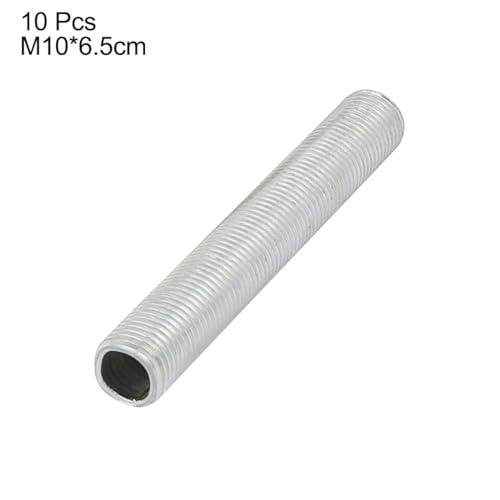 Image of uxcell Lamp Pipe Nipple, M10 Thread 65mm Length Hollow Lamps Repair Part Hardware for Lamp Lights, Zinc Plated Silver Tone, Pack of 10