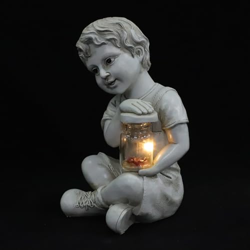 TOYANDONA Solarbetriebene Resin Gartendeko Kinderfigur mit...
