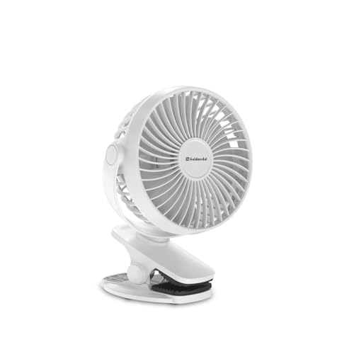 Image of Goldmedal i-Fan 100mm Mini Portable Fan - White | Pack of 1 | DesK Mountable & Multi-Clip Function | 360 Rotation Horizontal & Vertical