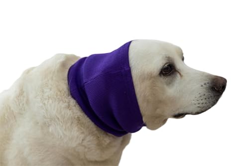 Image of Dog Ear Muffs Noise Protection for Dogs, Soothing Keep Calm Ear Cover Comfort Anti Anxiety Relief Snoods, 90% Cationic 10% Spandex, Purple, Large