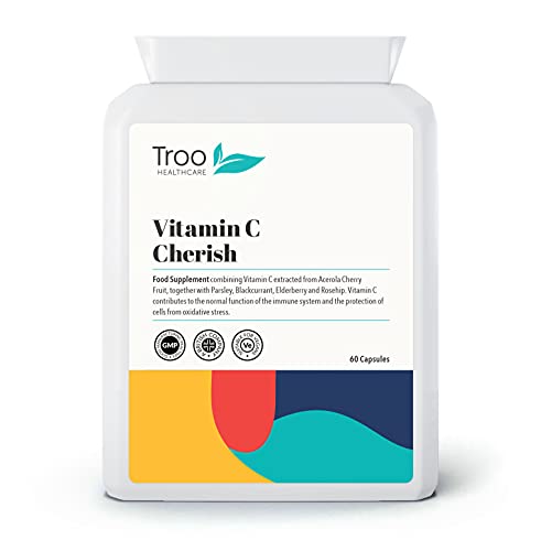 Troo Health Care Vitamin C Cherish 60 Capsules - Natural Food Vitamin C Immune Support & Fatigue Reduction Supplement Containing Acerola Cherry and Elderberry - UK Manufactured