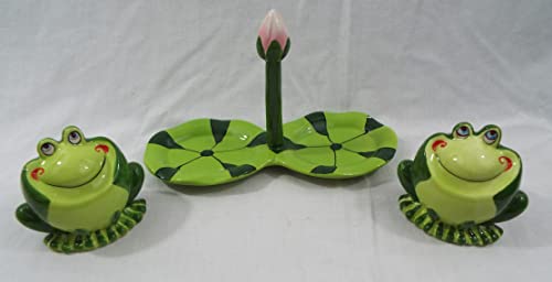 3 Piece Frog Salt + Pepper Shakers With Lily Pad Tray