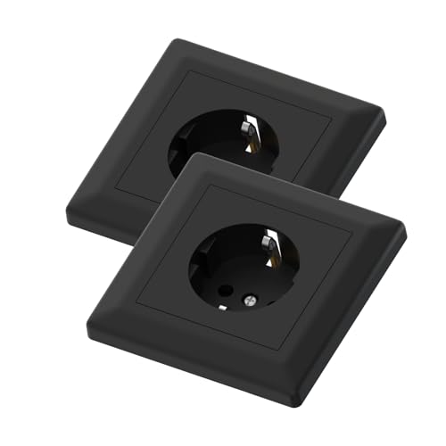 Temolink 1 presa da parete, 2 pezzi, 1 presa Schuko da incasso, 84 x 84 mm, 250 V 16 A, colore nero