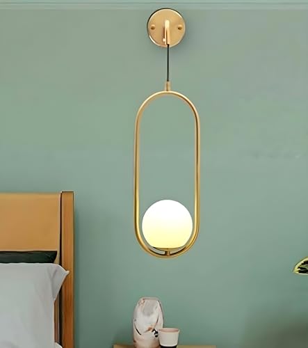 Image of Golden Metal & Glass (Capsule Shape) Wall Light for Modern /Wall Lamps for Bedroom /for Living Room /Wall Lights for Home Decoration /Bedside Wall lamp (E27 Bulb Holder)(Bulb not Included)
