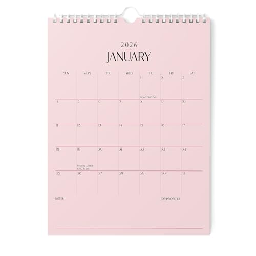 Karto Wall Calendar 2026-2027 - Vertical 8.5x11 inch January 2026 to June 2027 - Boost Your Productivity and Easy Planning with the Aesthetic Monthly Calendar - All Pink