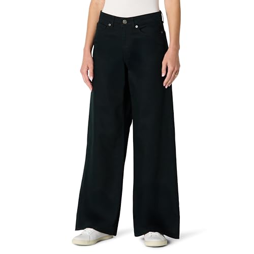 Amazon Essentials Damen Ultraweiche Jeans mit mittelhohem Bund und weitem Bein, Schwarz, 40-42