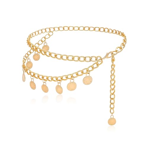 Gold Chain Belt for Women - Adjustable Waist Chain with Sun Charm, Multi-Layer Metal Body Jewelry for Dresses, Medieval-themed and Boho Fashion Accessories