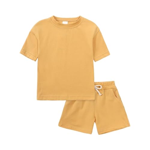 Teens Girls Summer Outfits Toddler Soft Athletic Set Kids Boys Tshirt Elastic Waisted Shorts Drawstring 2 Piece Clothing Sets