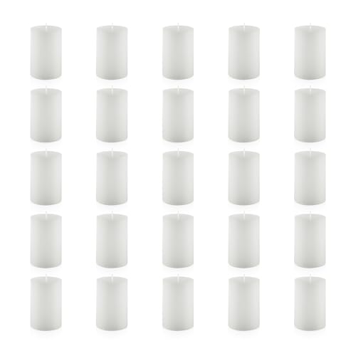 Image of Housecret 25 Pack 2 inch D x 3 inch H (20 Hour Burn Time) White Unscented Pillar Votive Candles, Hand Poured Wax Candle Ideal Gifts for Weddings Birthdays Christmas Holidays Party