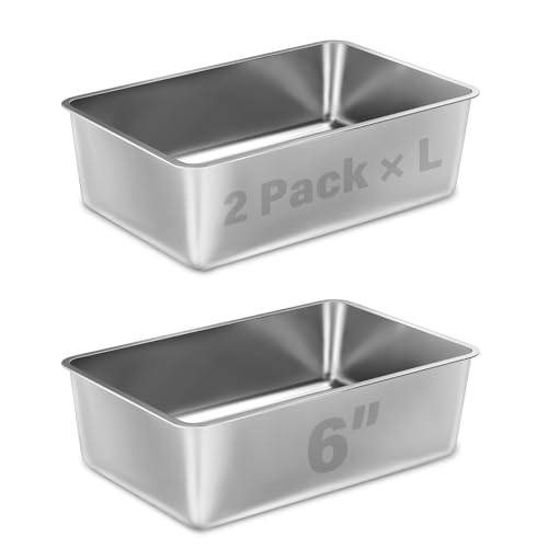 Stainless Steel Litter Box 2 Pack, 18"x14"x6"(Height) Medium to Large Cat Litter Box Easy Clean, Non Stick Litters Boxes No Smell for Adult Cats or Kitty/Kitten