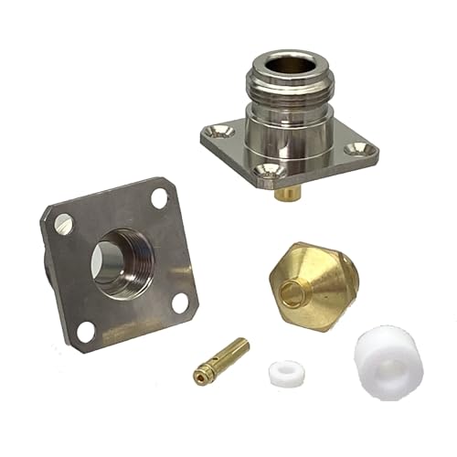 HKVTVCYPYA Conector N hembra, 2 uds., brida de 4 agujeros, soldadura for Cable semirrígido RG402 0.141 ', Terminal de Cable Coaxial RF