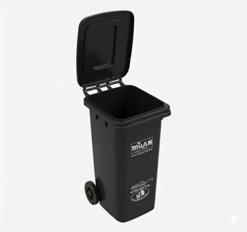 Image of Milan Plastic Manual-Lift Garbage Waste Dustbin with Wheels 100 Ltr Black