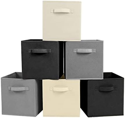 ShellKingdom Storage Bins, Foldable Fabric Storage Cubes And Cloth Storage Organizer Drawer For Closet And Toys Storage, 6 Pack (Black+Beige+Grey)