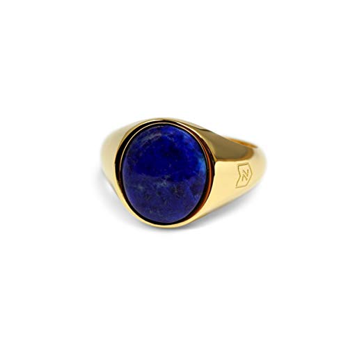 Herren Ring Gold Siegelring mit Lapis Stein blau massives 925 Sterling Silber 18k vergoldet rund poliert traditionell | Männerschmuck aus Deutschland mit Geschenkbox (62) Cover