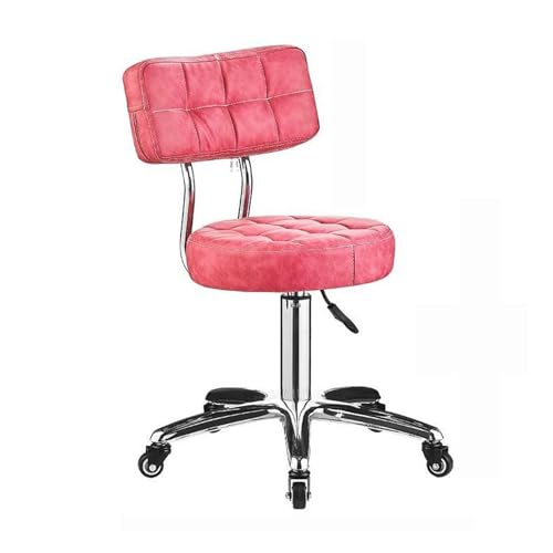 Taburete con ruedas ajustable con respaldo, silla de salón de piel sintética, taburete giratorio de altura ajustable para spa, médico, belleza y uso en salón, diseño ergonómico con ruedas