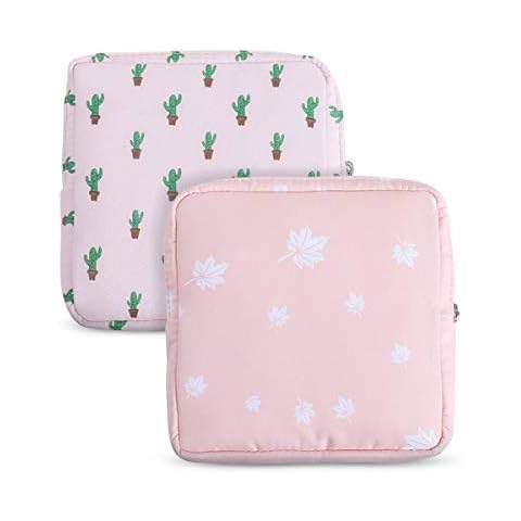 Tuciyke Sanitary Napkin Storage Bag,2pcs Cotton Cloth Portable Sanitary Storage bag with Zipper 5x5 inches First Period Bag for Girls/Ladies/Women(Cactus) Cover