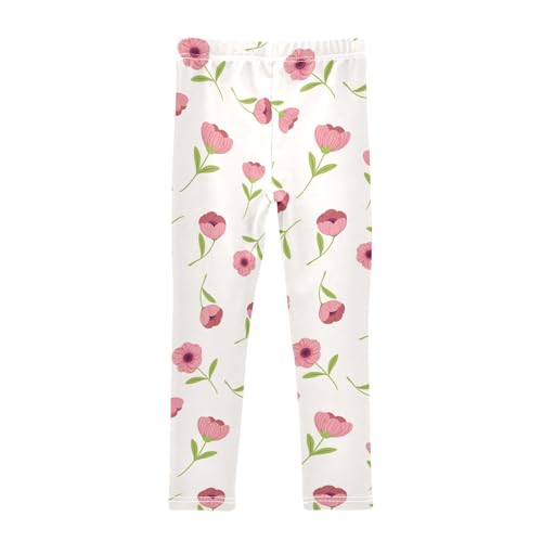Small Pink Flower Girls Leggings,Workout Leggings for Girls Toddler Athletic Leggings Size for 3-10T2