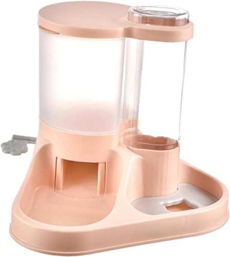 Image of Dog Bowl, 2 in 1 Automatic Cat Food and Water Bowl Set with Water Dispenser and Stainless Steel Bowl for Cats and Small Dogs Automatic Water Feeder Water Drinker (Pink)