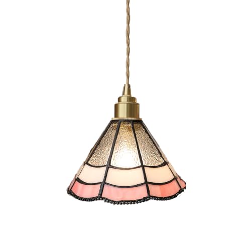 Lámpara colgante de vidrio rosa y vintage 2
